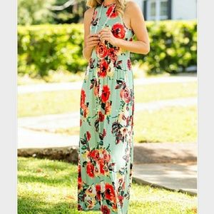 Sweet Pea Maxi Dress Green Floral Sleeveless